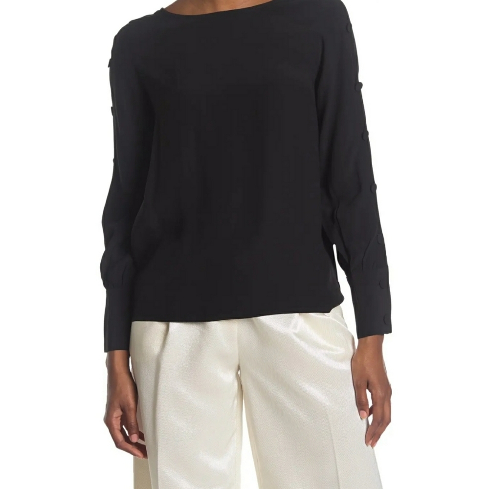 Club Monaco black button lined sleeve detailed blouse XS